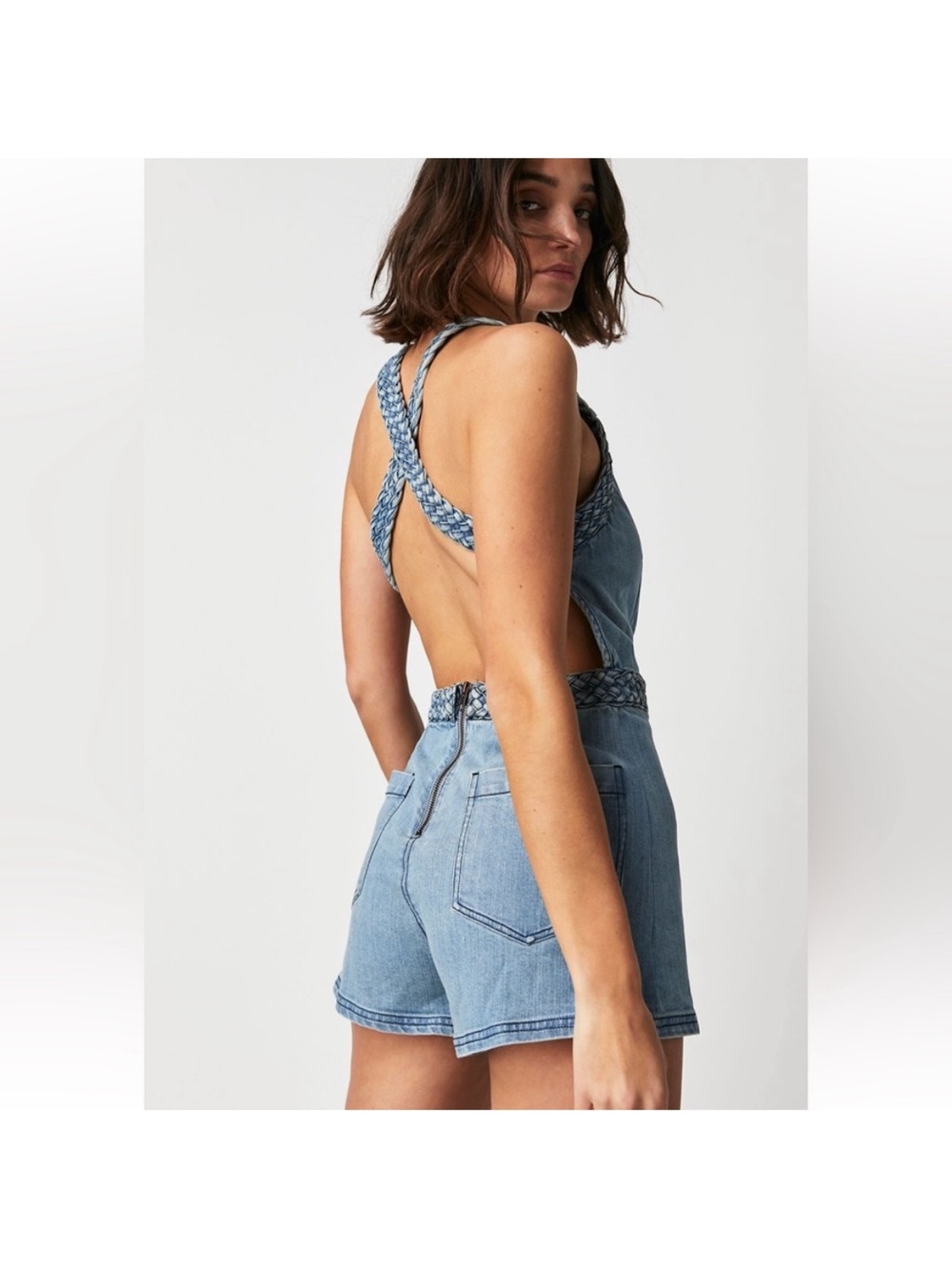 Free People Karina Denim Romper size L - Picture 2 of 15